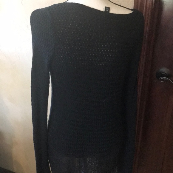 Lucky Brand Long Black Woven Sweater w/sheer edge - Picture 4 of 5